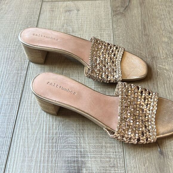 Anthropologie x Salt Umber Tripoli Heels Gold Woven Slides Low Heel US 9 - Picture 1 of 5